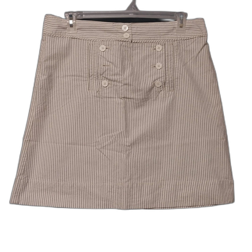 Old Navy skirt Womens 14 gray white striped mini seersucker Nautical Coastal